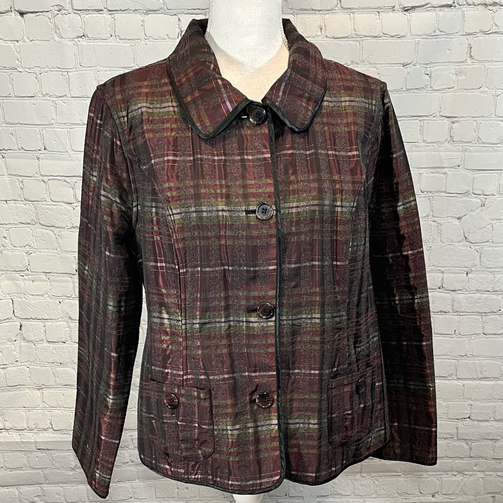 CHICO'S Jacket Reversible Plaid/Gray-Large